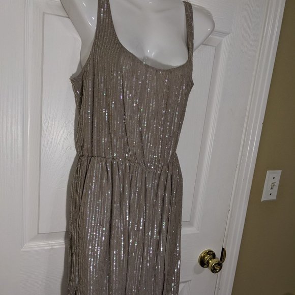 Renzo + Kai 100% Silk Gray Iridescent Sequined Wrap Skirt Mini Dress - size S - Picture 6 of 14